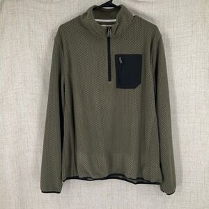 Rainforest Mens Olive Green Zigzag Textured Quarter Zip Pullover‎ Fleece Jacket